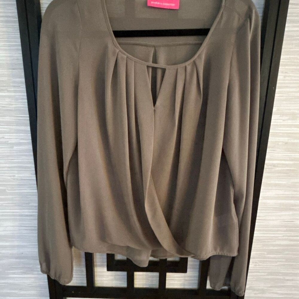 Pookie & Sebastian Taupe Silky Blouse Long Sleeve M